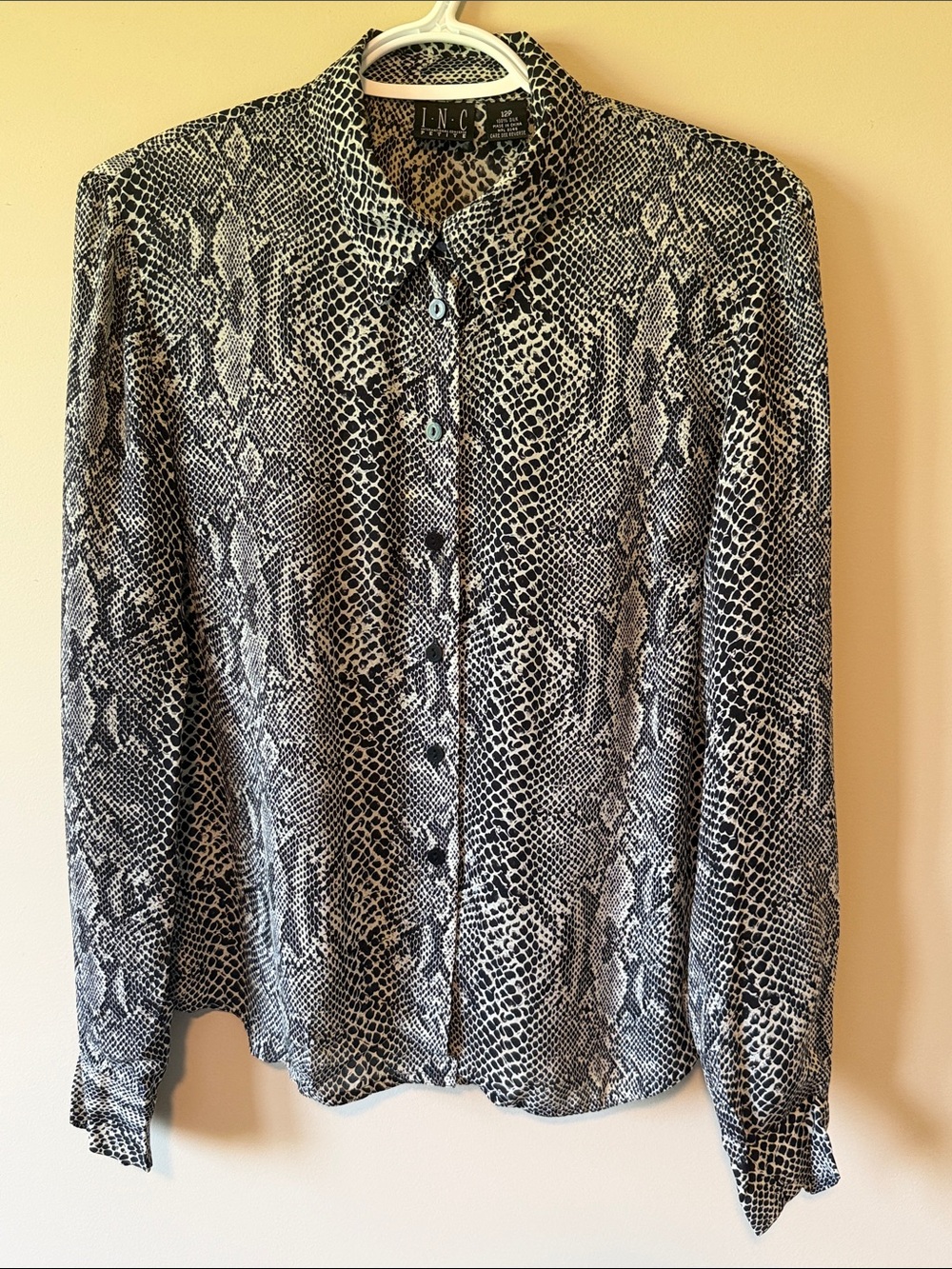 INC International Concepts Petite 100% Silk Snakeskin Print Button-Up Blouse 12P